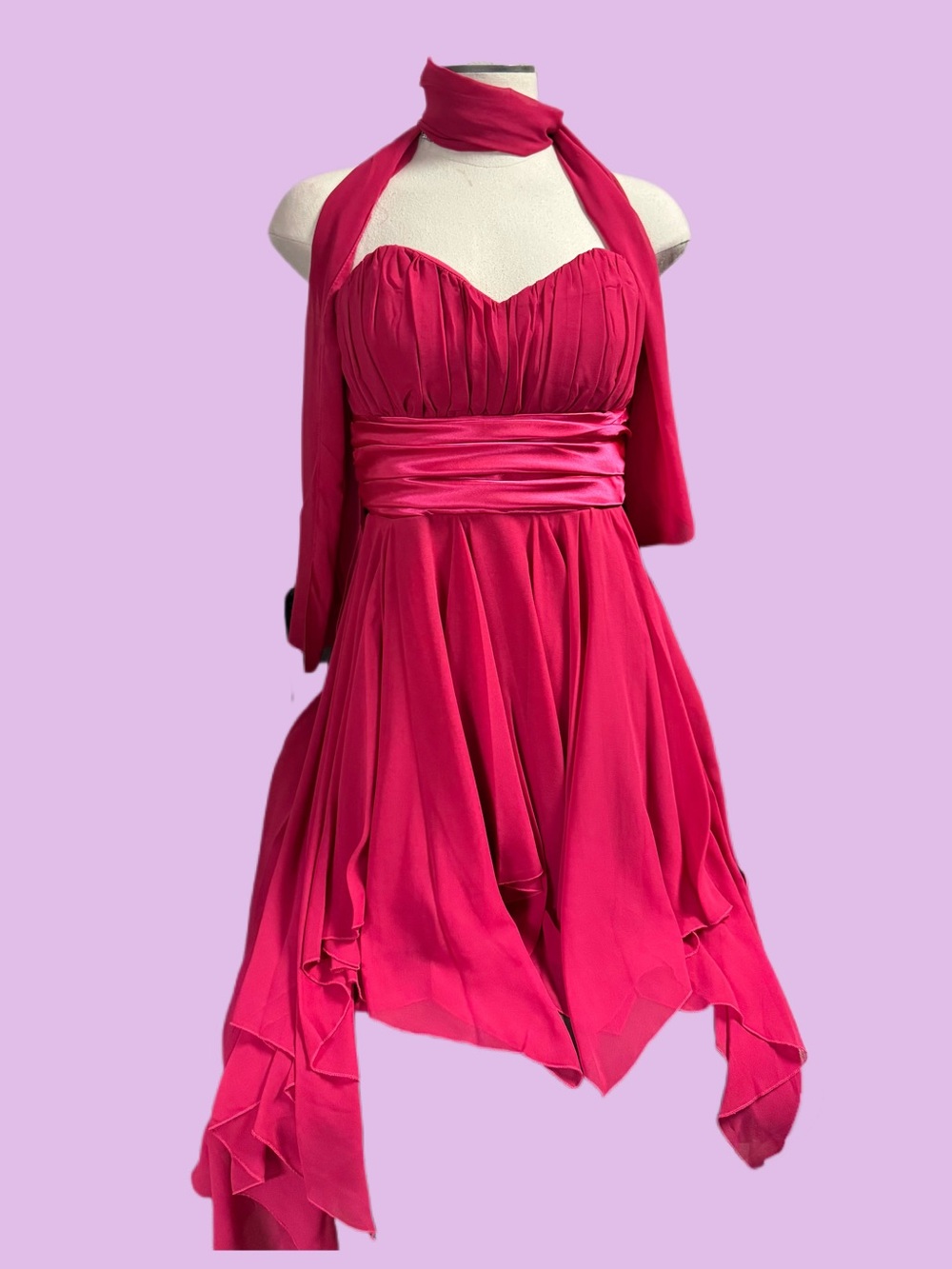 Strapless Fuchsia Handkerchief-Hem Party Dress